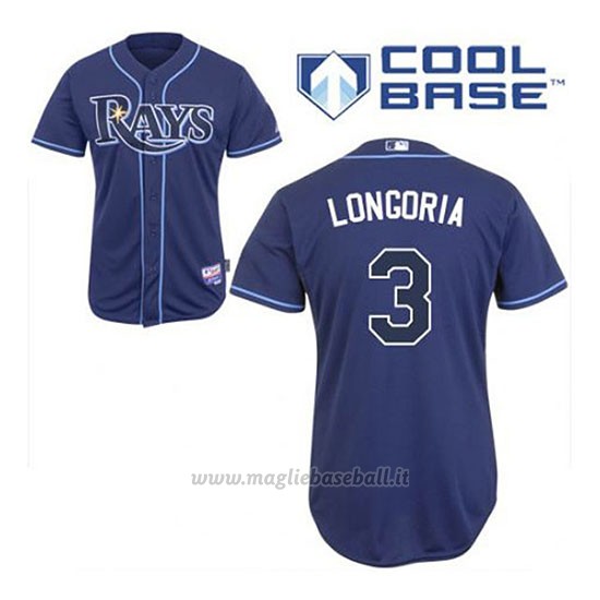 Maglia Baseball Uomo Tampa Bay Rays Evan Longoria 3 Blu Blu Alterner Cool Base